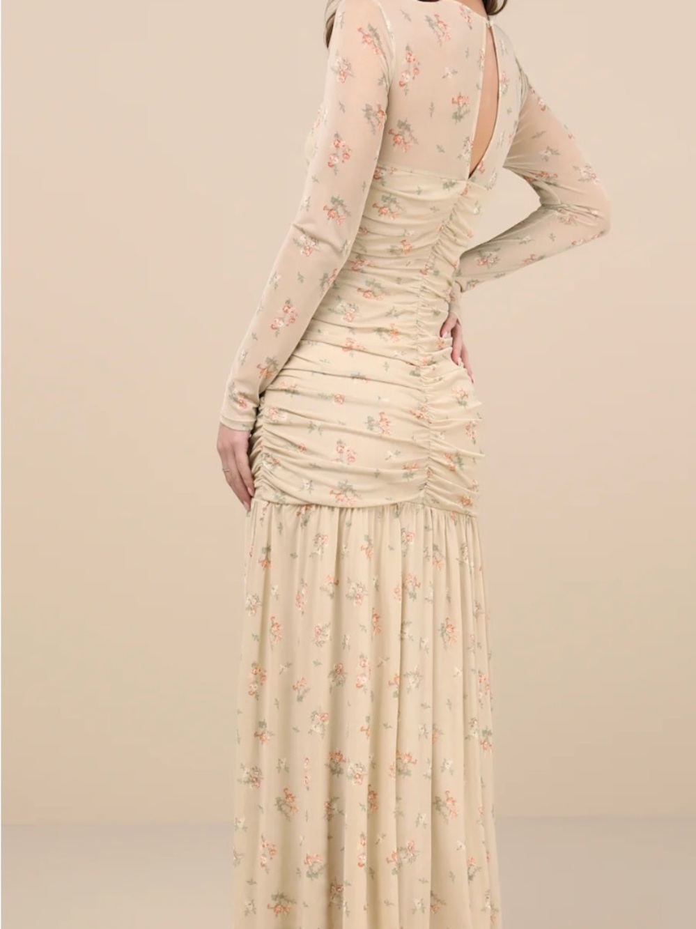 Lulu's Easy Delight Beige floral drop waist Maxi Dress